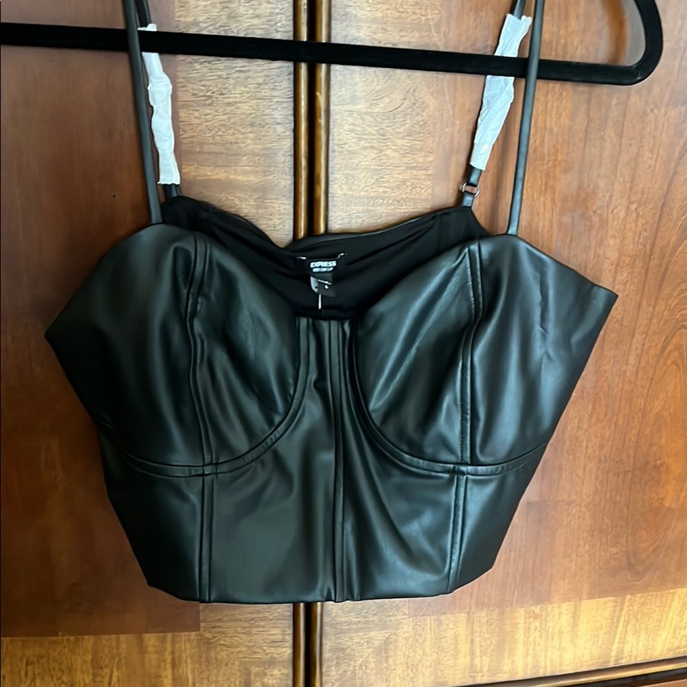 Express Black Faux Leather Bustier Top